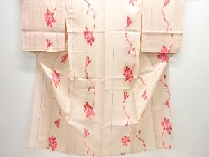 大正ロマン　紗縞に花模様織り出し着物